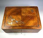 Antique French 12" x 9" Kingwood and Marquetry Boulle Game or Table Box, Lock w Key, Mother of Pearl and Brass Inlays