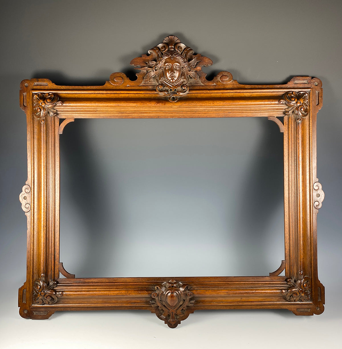 Exceptional Neoclassical Antique Hand Carved Figural Frame, 18.25" x 14", for Art, Photo or Mirror