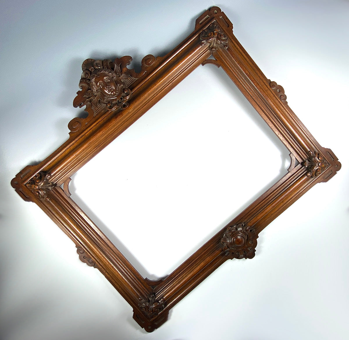 Exceptional Neoclassical Antique Hand Carved Figural Frame, 18.25" x 14", for Art, Photo or Mirror