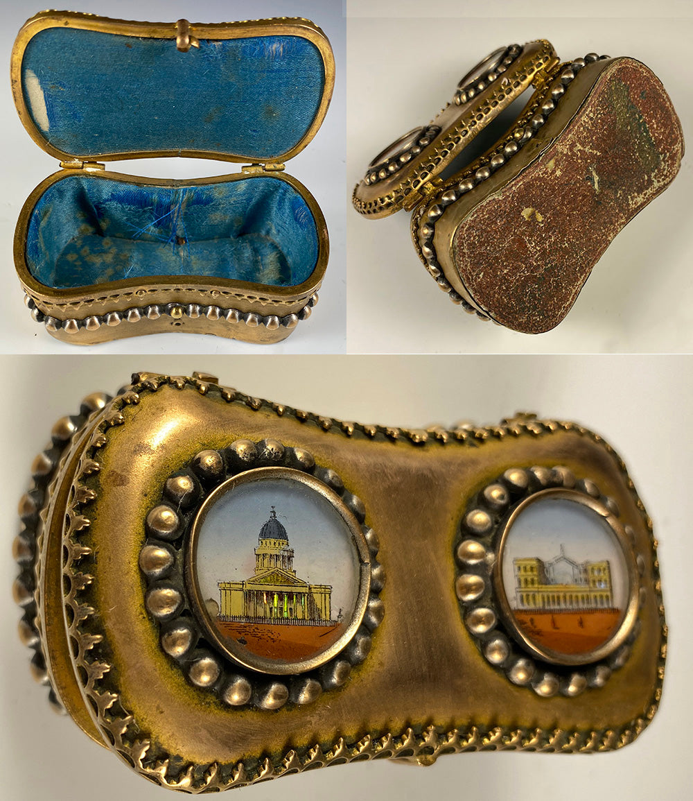Antique French 19th Century Grand Tour Souvenir, 2 Eglomise Architectural Views, Jewelry Box
