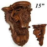 Antique Victorian Era Carved Oak 15" Wall or Bracket Shelf, Neo-Renaissance Style Jester Figure