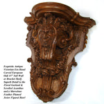 Antique Victorian Era Carved Oak 15" Wall or Bracket Shelf, Neo-Renaissance Style Jester Figure