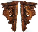 Antique Victorian Era Carved Oak 15" Wall or Bracket Shelf, Neo-Renaissance Style Jester Figure