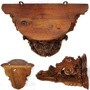 Antique Victorian Era Carved Oak 15" Wall or Bracket Shelf, Neo-Renaissance Style Jester Figure