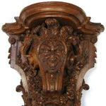 Antique Victorian Era Carved Oak 15" Wall or Bracket Shelf, Neo-Renaissance Style Jester Figure