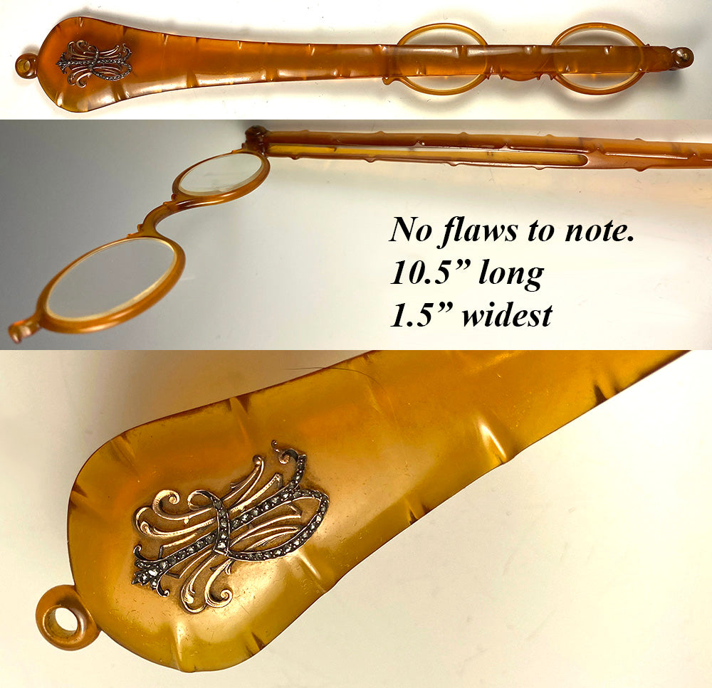 Antique French Blond Tortoise Shell Opera Glasses, 18k Gold