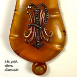 Antique French Blond Tortoise Shell Lorgnette, Opera Glasses, 18k Gold and Diamonds