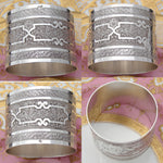 Ornate Antique French Sterling Silver Napkin Ring, Floral, "RD" Monogram