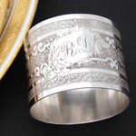 Ornate Antique French Sterling Silver Napkin Ring, Floral, "RD" Monogram
