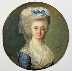 Antique c.1770-80s French Portrait Miniature of a Woman, King Louis XVI, Marie-Antoinette Era in Frame