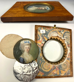 Antique c.1770-80s French Portrait Miniature of a Woman, King Louis XVI, Marie-Antoinette Era in Frame