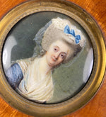 Antique c.1770-80s French Portrait Miniature of a Woman, King Louis XVI, Marie-Antoinette Era in Frame