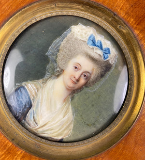 Antique c.1770-80s French Portrait Miniature of a Woman, King Louis XVI, Marie-Antoinette Era in Frame