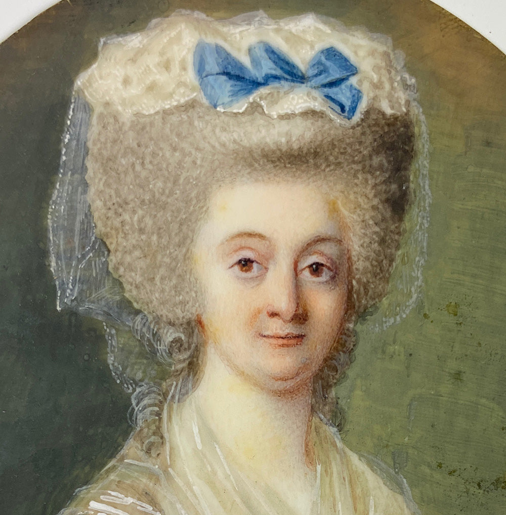 Antique c.1770-80s French Portrait Miniature of a Woman, King Louis XVI, Marie-Antoinette Era in Frame