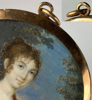 Antique French Napoleon Era Portrait Miniature in 18k Gold Locket Frame, ID'd Artist: Julie BOILY, c.1810