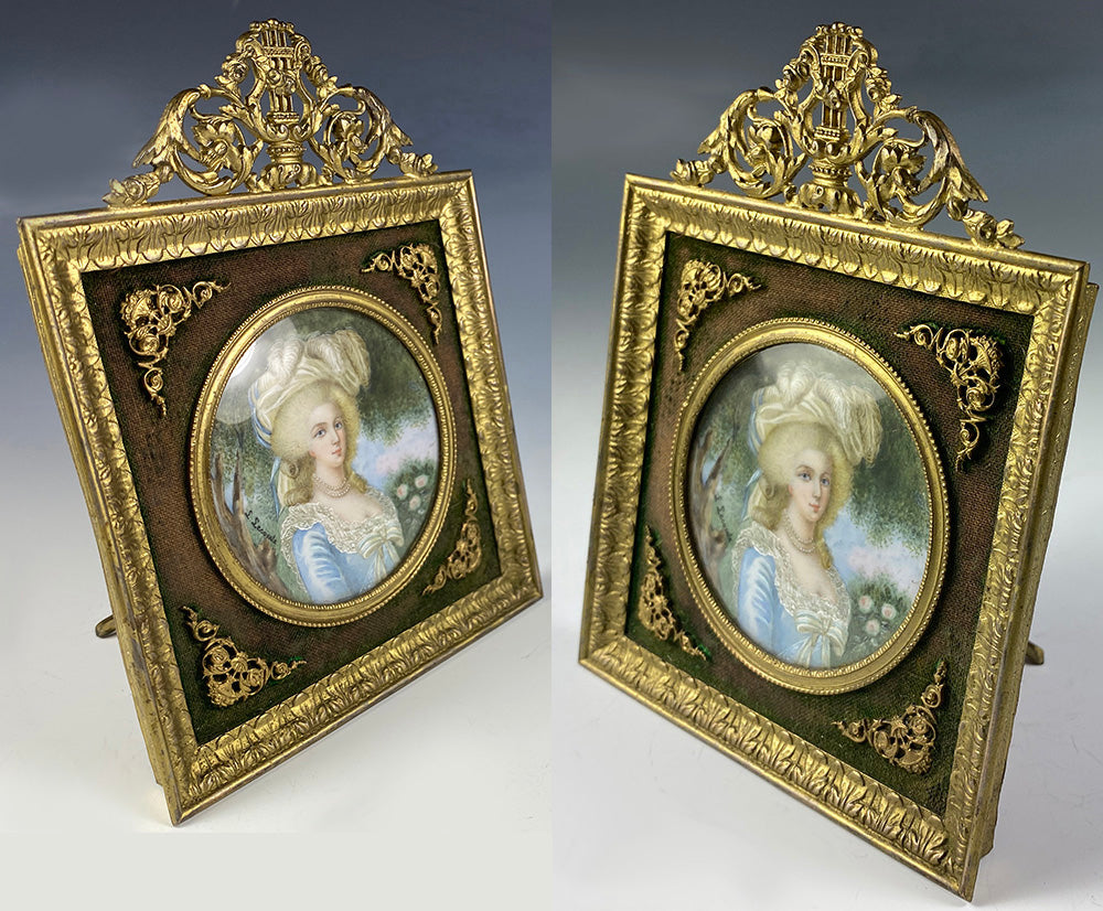 Antique Souvenir French Frame, Portrait Miniature of Marie-Antoinette, Napoleon III Era, mid-1800s