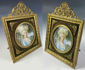 Antique Souvenir French Frame, Portrait Miniature of Marie-Antoinette, Napoleon III Era, mid-1800s