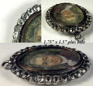 Antique Jeweled Frame, French Paste Gem Pendant, Portrait Miniature, c.1700s, Silver and 18k Gold Bezel