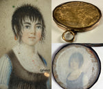 RARE Antique c.1797-1810 French Portrait Miniature Young Girl, Guillotine Haircut, Titus, 10k Gold