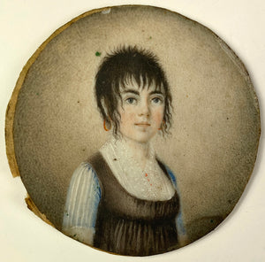 RARE Antique c.1797-1810 French Portrait Miniature Young Girl, Guillotine Haircut, Titus, 10k Gold