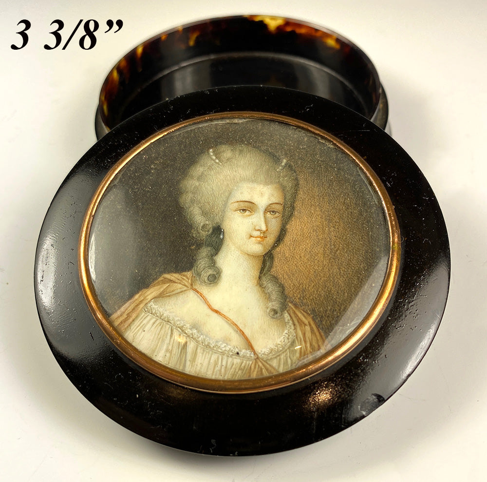 Antique French Portrait Miniature Mount Snuff Box, c.1750s, Beautiful Woman