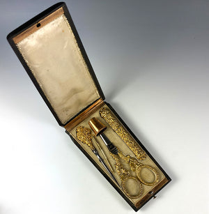 Antique French Vermeil Sewing Set, Etui of Inlaid Tortoise Shell, Tortoiseshell, Napoleon III, (1850-70)