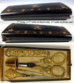 Antique French Vermeil Sewing Set, Etui of Inlaid Tortoise Shell, Tortoiseshell, Napoleon III, (1850-70)