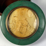 Antique French Shagreen Table Snuff, Carved Ivory Portrait Miniature Interior Set in Top, c.1800