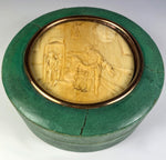 Antique French Shagreen Table Snuff, Carved Ivory Portrait Miniature Interior Set in Top, c.1800