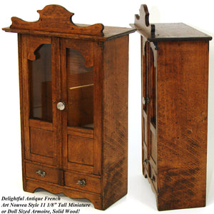 Charming Antique French Art Nouveau Style Miniature Armoire or Hutch, Doll Sized