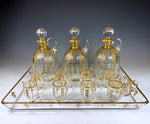 Antique French Liqueur Service, Baccarat, 3 Carafe 9 Cups, Tray, Raised Gold Enamel