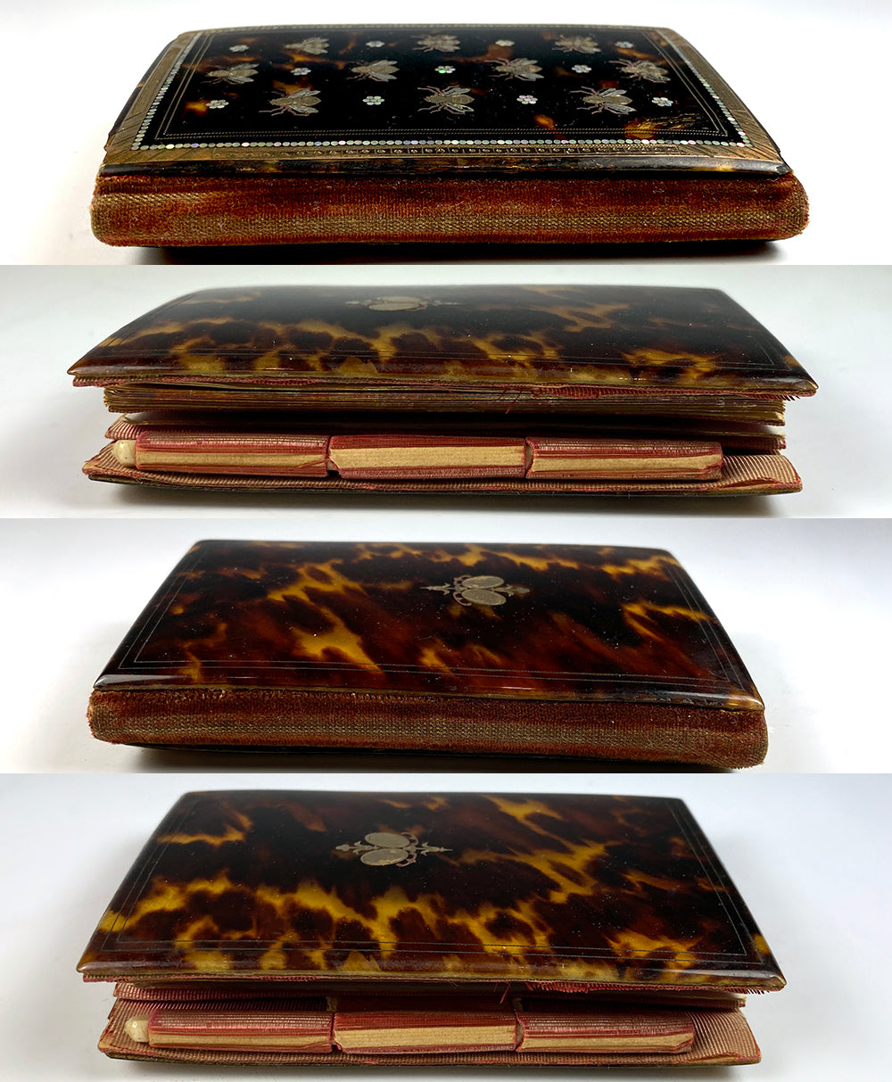 RARE c.1805 Antique French Necessaire, Carnet du Bal in Tortoise Shell, Napoleon Bees