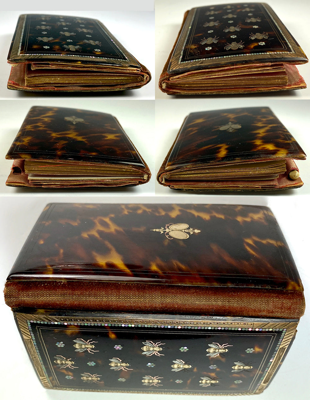 RARE c.1805 Antique French Necessaire, Carnet du Bal in Tortoise Shell, Napoleon Bees