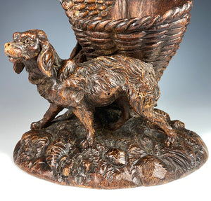Antique HC Swiss Black Forest Cigar Server or Pipe Stand, Wheat Basket and Dog, Spaniel 8.75" Tall