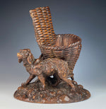 Antique HC Swiss Black Forest Cigar Server or Pipe Stand, Wheat Basket and Dog, Spaniel 8.75" Tall