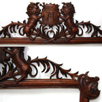 Huge Antique Black Forest Style Carved 28" Picture Frame, Painting or Tapestry, Lions & Crown Topped Crest