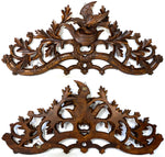 Antique Black Forest Carved 32.5" Wall-Mount Hat & Coat or Riding Crop & Leash Rack, Leaves, Bird & Nest