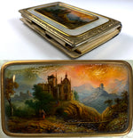 Antique French Necessaire, Carnet du Bal, Eglomise Painting set into Mother of Pearl, c.1840-70