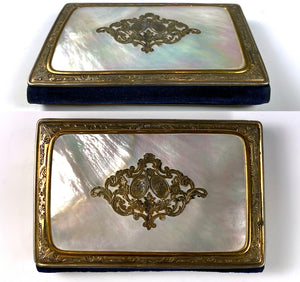 Antique French Necessaire, Carnet du Bal, Eglomise Painting set into Mother of Pearl, c.1840-70