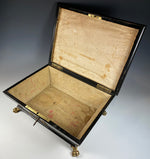 Antique French Empire Sewing Box or Jewelry Casket, Applique and Ebony, Lock with Key