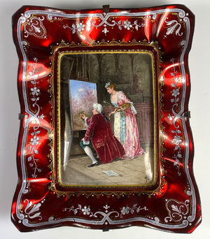 Antique French Limoges Kiln-fired Enamel Portrait Card Tray, Camille Fauré, CF Signed Masterpiece, 6.25" x 5"