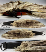 Lush Large French Pale Ostrich Feather and Tortoise Shell Hand Fan, 21.5 cm Guards w Gold Monogram.