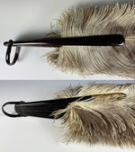 Lush Large French Pale Ostrich Feather and Tortoise Shell Hand Fan, 21.5 cm Guards w Gold Monogram.