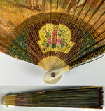 Antique French Vernis Martin Romantic Era Revival Hand Painted Bone Fan, c.1820-1830