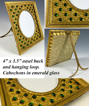 Exceptional Antique French Jeweled Frame, Dore Bronze, Easel Back, Loop, 52 Cabochons