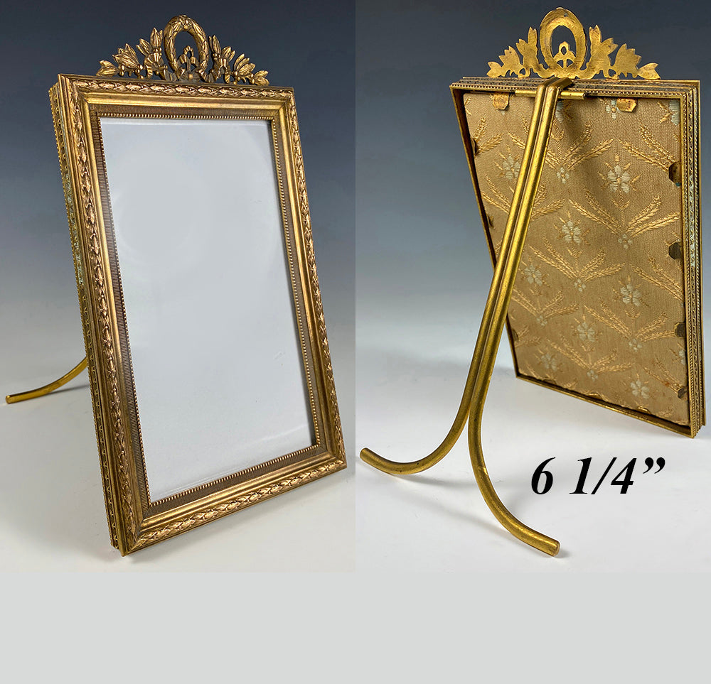 Antique French Dore Bronze Wreath Top Cabinet Card Photo Frame, Napoleon III Era, c.1870