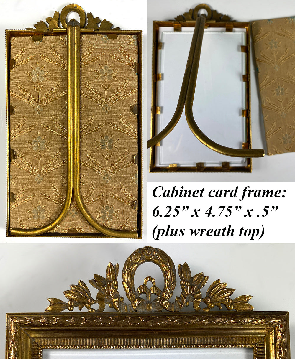 Antique French Dore Bronze Wreath Top Cabinet Card Photo Frame, Napoleon III Era, c.1870