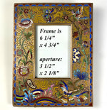 Fine Antique French Carte de Visite Frame, Kiln-fired Champleve Enamel w Bird, Dragon, Butterfly, Flowers