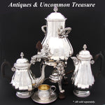 Rare Antique French Sterling Silver 17" Kettle or Samovar, Ribbed Body with Acanthus & Laurel