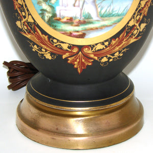 Lovely Antique French 29" Table Lamp, Porcelain Urn: Enamel Portrait Medallion of Cupid with Flute
